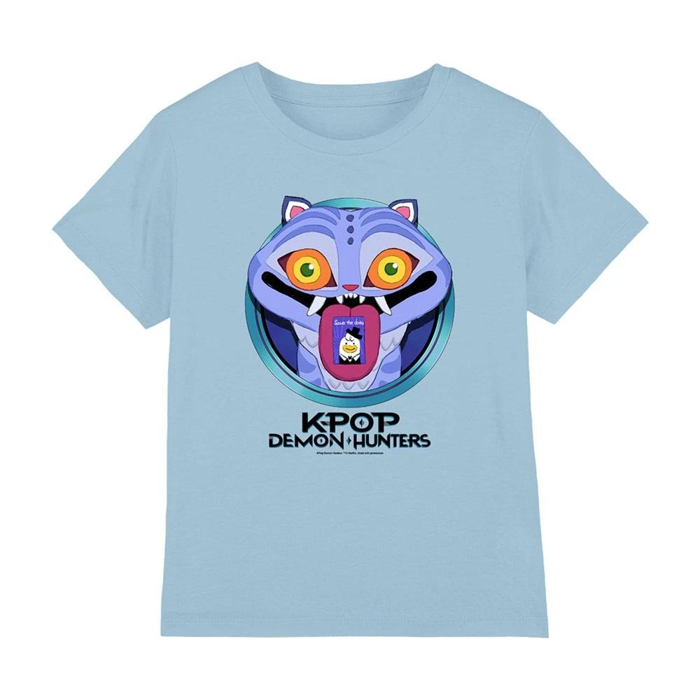 K-Pop Demon Hunters - Cartoon Derpy Save The Date Kids T Shirt, Blue 160
