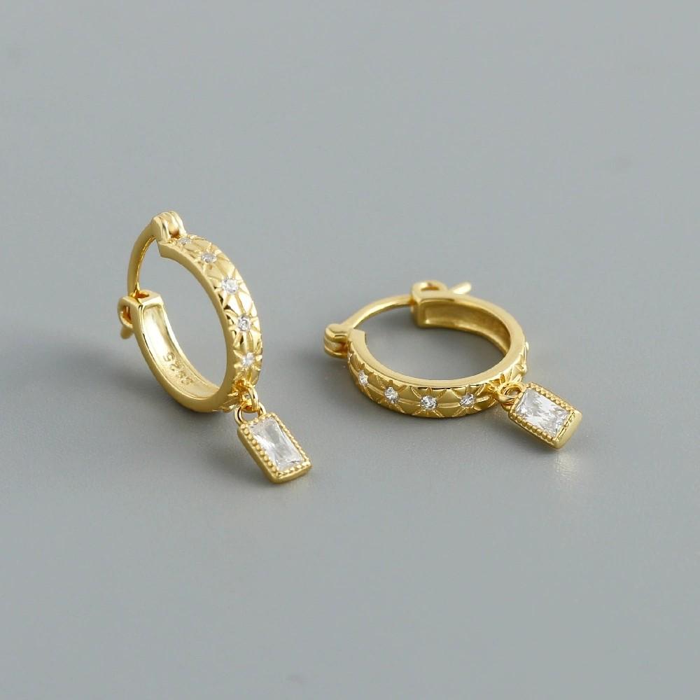 Fashion Jewelry Gold Plated 925 Sterling Silver Geometric Drop Hoop Earrings for Women Wedding Birthday Mother's Day Gift