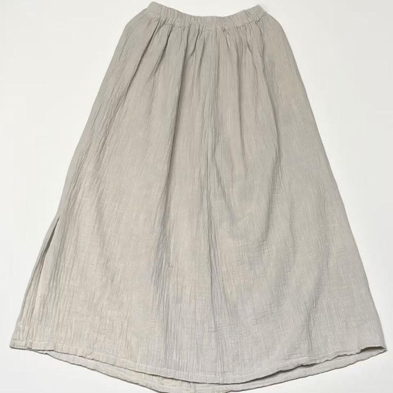 

Johnature Women Vintage Skirts Beige White Elastic Waist Soft Autumn Casual A-Line Skirts One Size