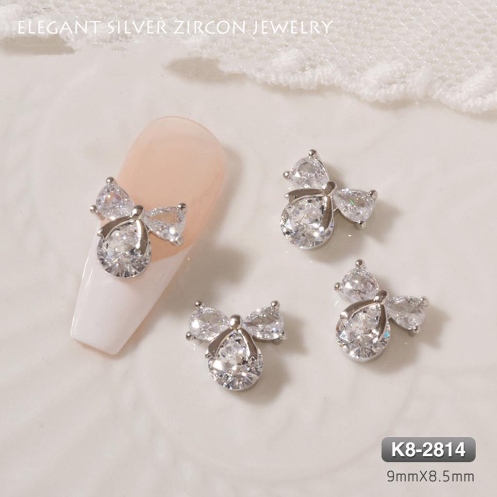 Bow Nail Zircon Diamonds Metal Charms Gems Stones for DIY Nail Art Decorations