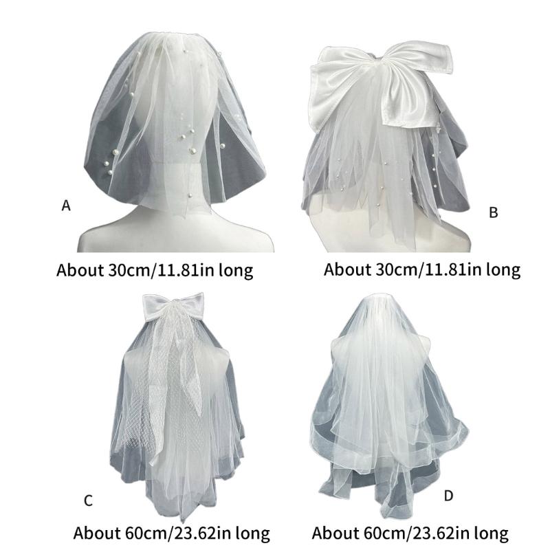 Delicate Wedding Bridal Lace Veil with Pearl/ Bowknot Girls Bride Veil Long Tulle Wedding Tiaras for Marriage Women