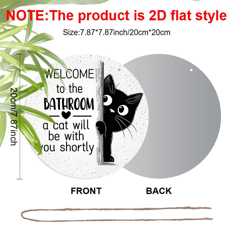 2D Flat Aluminium Bathroom Sign with Black Cat Pattern - Funny Decorative Sign & Plaque - Ideal for Bathroom Wall Decoration - Home Hanging Decor for