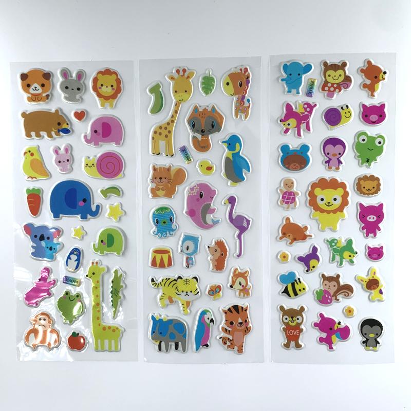 12 Sheetsset Cute Animal Mini 3D Sticker For Kids Boys Girls Diy Toy Scrapbooking Puffy Pvc Stickers Children'S Gift