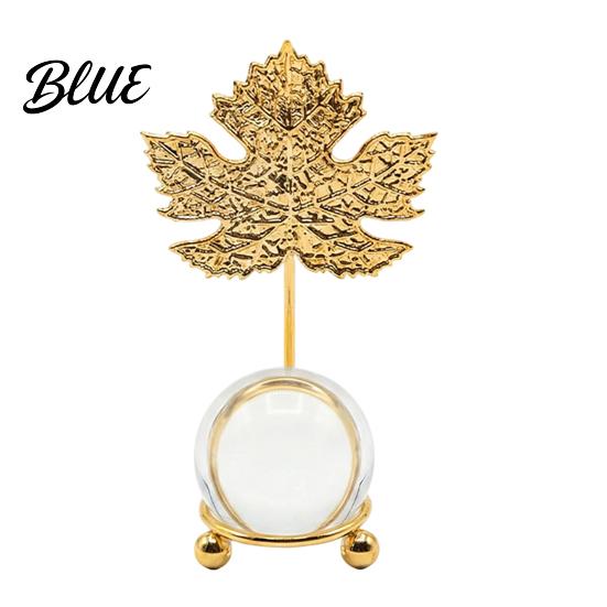 Soft Light Shadow Decor Faux Crystal Ball with Gold Leaf Stand Metal Statue