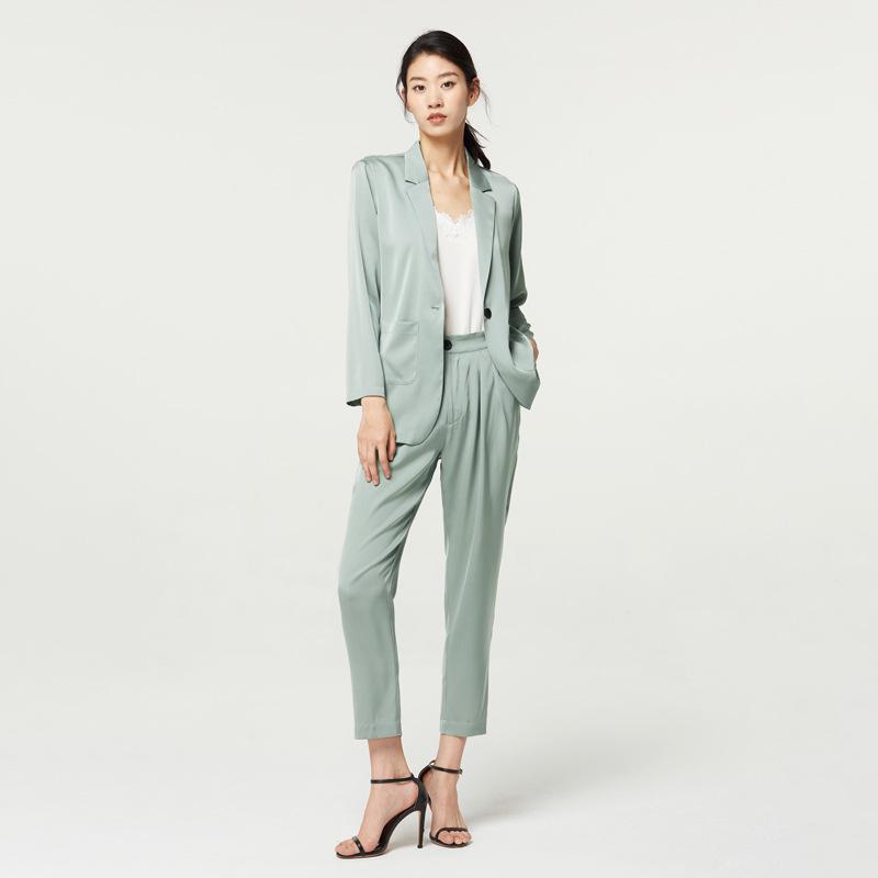 

Женский черный костюм-двойка из натурального шелка тутового дерева - Блейзер с длинным рукавом для весны и осени 2025 L