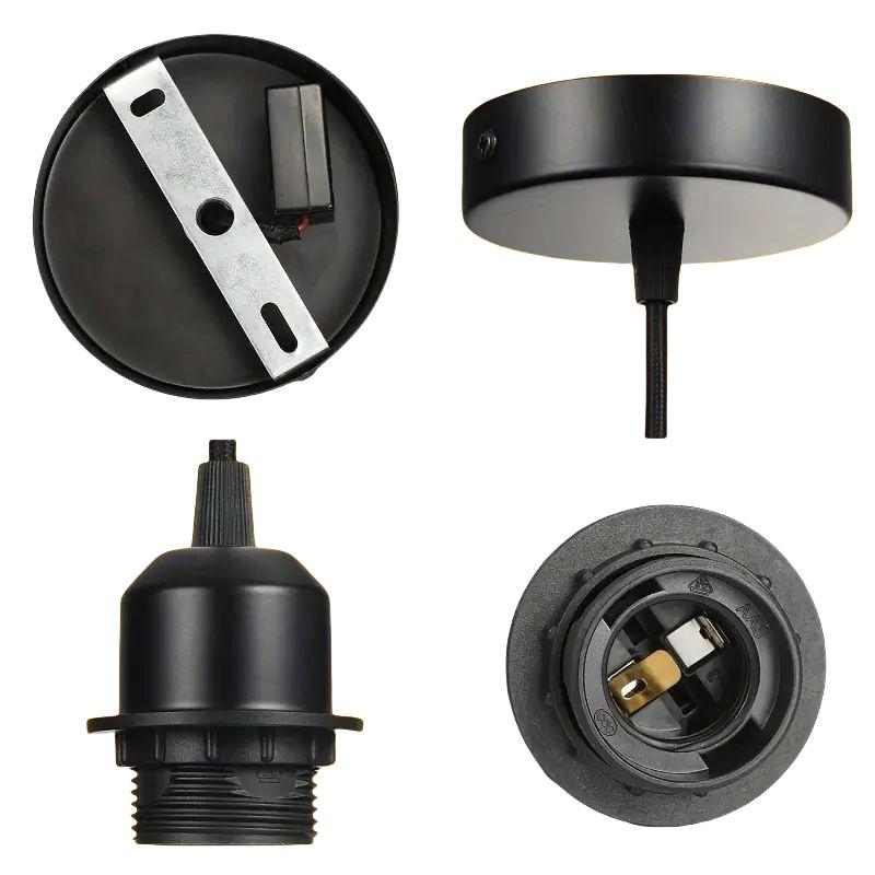 1 Set Nordic Half Teeth Lampshade Base Vintage E27 Hanging Lamp Holders With 0.8/1/1.2/1.5M Cable Ceiling Lamp Holder Socket