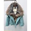Womens 2026 Winter Goose Down Coat With Real Fox Fur Collar Loose Wool-Blend Puffer Short Jacket