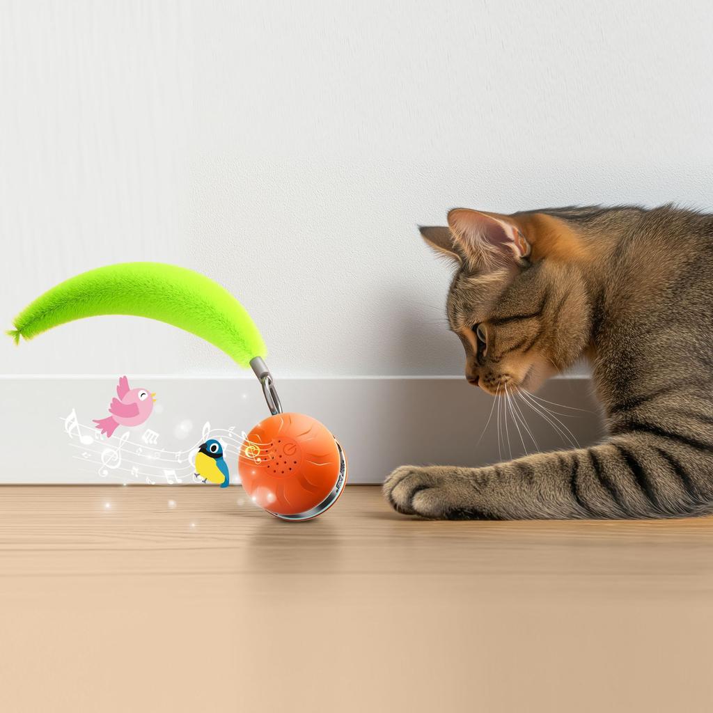 USB Charging Interactive Automatic Roll Cat Wheel Toy Smart Pet Ball Toy with Furry Tail Teaser