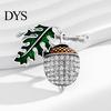 Alloy Lapel Pin Bling Rhinestone Acorn Brooch, Green Leaf Decorative Embellished Brooch for Suits Coats Bags, Jewelry Accessory Men Women