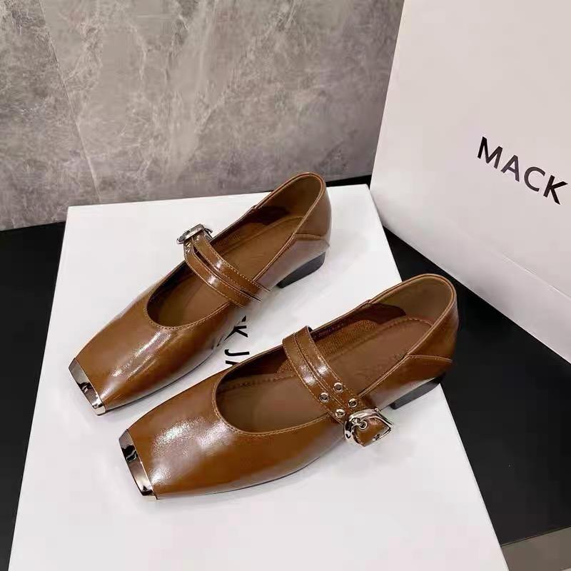 

Модные женские балетки Весна Лето Мода Металлический квадратный носок Неглубокие туфли Мэри Джейн Мягкая кожа Повседневные балетки для женщины 35