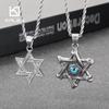 Stainless Steel Hexagram Pendant Necklace Men's Vintage Hollow Out Charms Accessories Zirconia Star Sweater Chain Jewelry