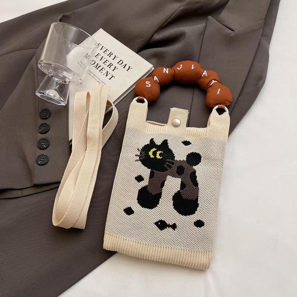 Sommer Damen Niedliche Mini-Tasche Vielseitige Mode Handytasche Cartoon Gestrickte Handtasche Umhängetasche Umhängetasche
