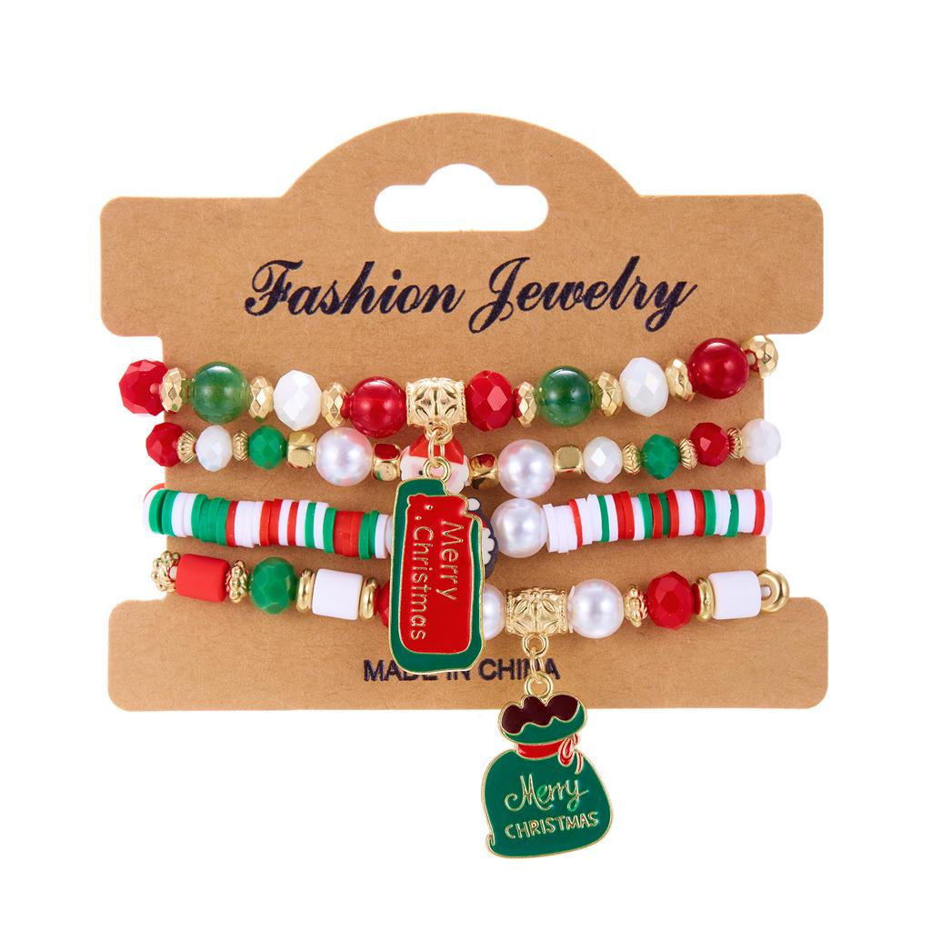 4pcs/set Christmas Series Beaded Bracelet Santa Claus Snowman Snowflake Elk Elastic Beads Bangles Girl Xmas New Year Charm Gifts