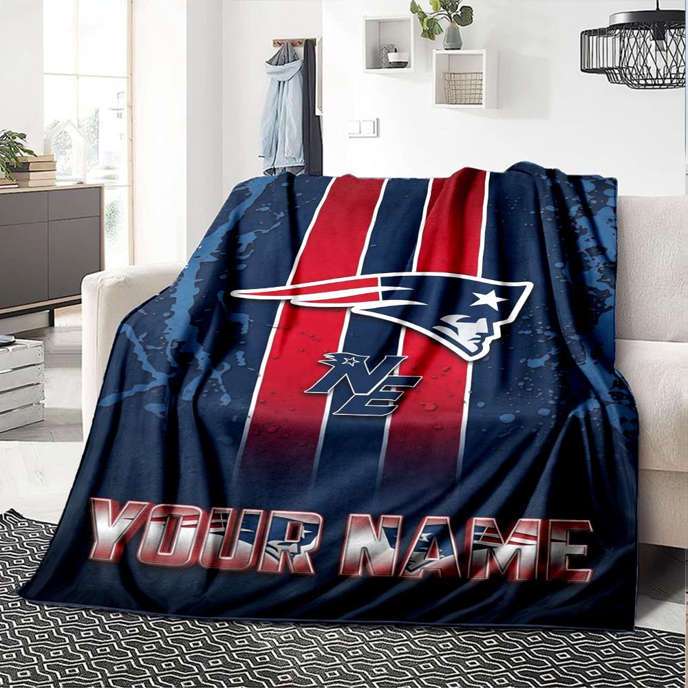 Name Custom New England Patriots Logo Print Flannel Blanket High Quality Warm Comfortable Cover for All Seasons Perfect for Gifts Home Decor