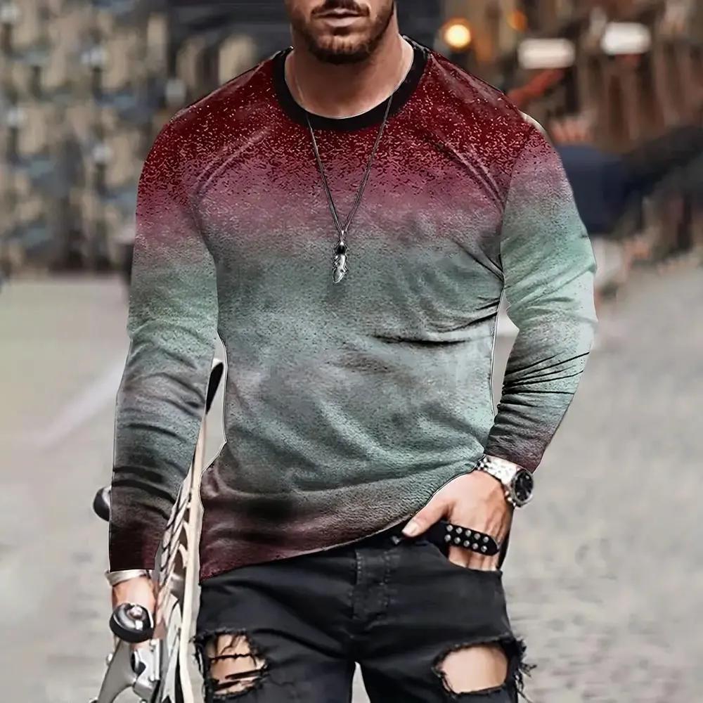 Rundhals 3D-Verlauf bedruckte lässige Kurzarm-Herren-T-Shirts - Weicher, mittelelastischer Polyesterstoff Frühling und Herbst Relaxed Fit Kleidung