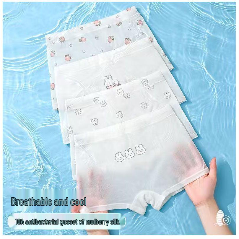 Girls' Ice Silk Antibacterial Boxer Briefs for Summer - Breathable Underwear for Middle and Big Kids