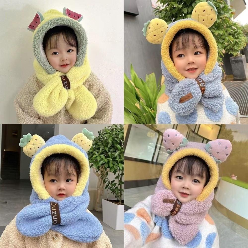 One-Piece Winter Baby Hat Scarf Plush Children Beanies Cap Cute Kids Hat Hooded Scarf