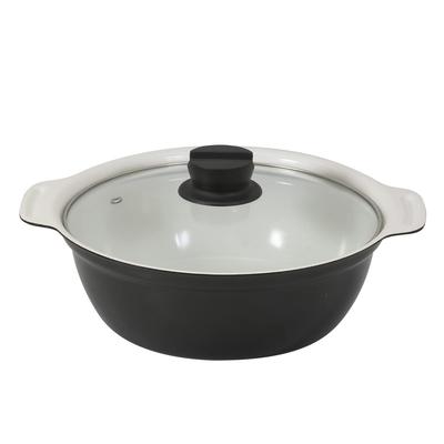 Bestco Bistro Calore Tisch-Induktionskochtopf mit Glas-Weintopf, 24 cm, Deckel, Rot, Keramik, NQ-0053