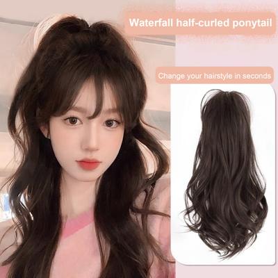Women Curly Ponytail Extension Hairpiece with Claw Clip Fluffy Natural High Temperature Fiber Messy High Ponytail Long Wavy Wig Synthetic Hair