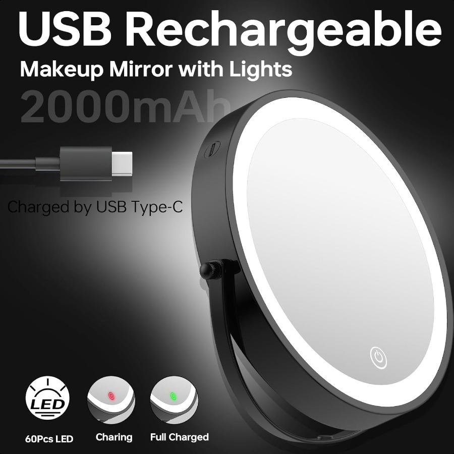Rechargeable Wall Mounted Lighted Makeup Mirror Mounted Makeup Magnifying Mirror with Lights 10X LED Vanity Mirror Wall Mounted