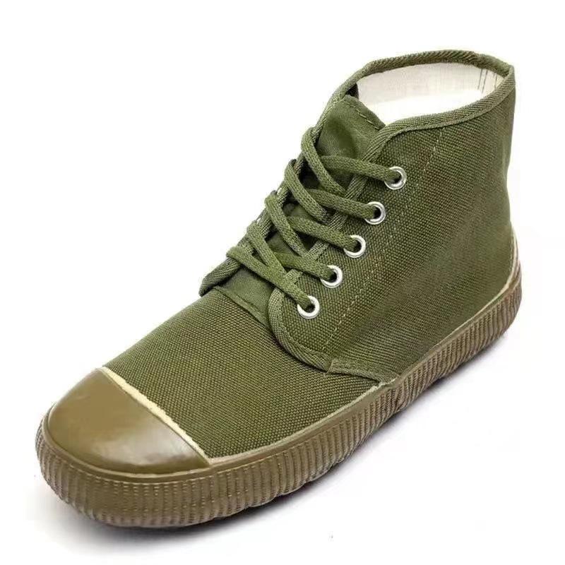 High-top labor insurance shoes farmland training protection flat-soled liberation shoes army green canvas shoes outdoor construction site