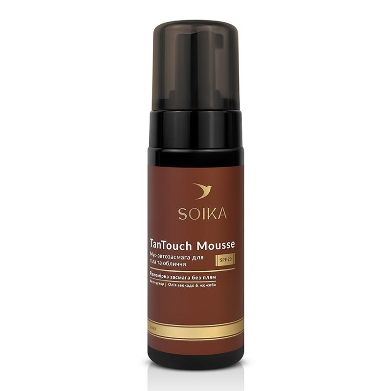 

Мус-автозагар для обличчя та тіла з кето-цукром та олією Авокадо SPF 20 TanTouch Mousse DARK Soika 150 мл