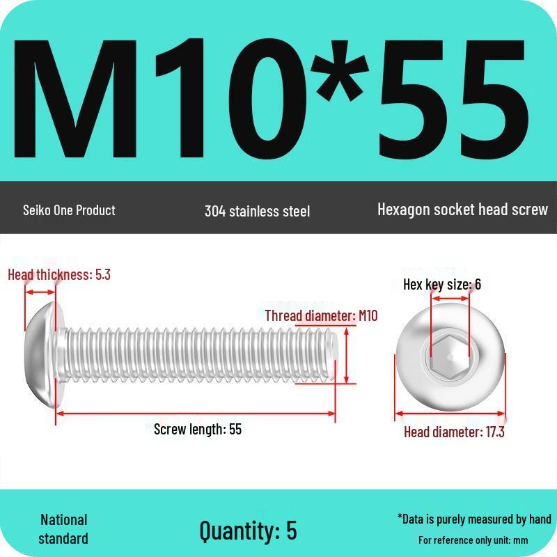 304 Stainless Steel Pan, Half, and Round Head Hexagon Screws (M2-M12)