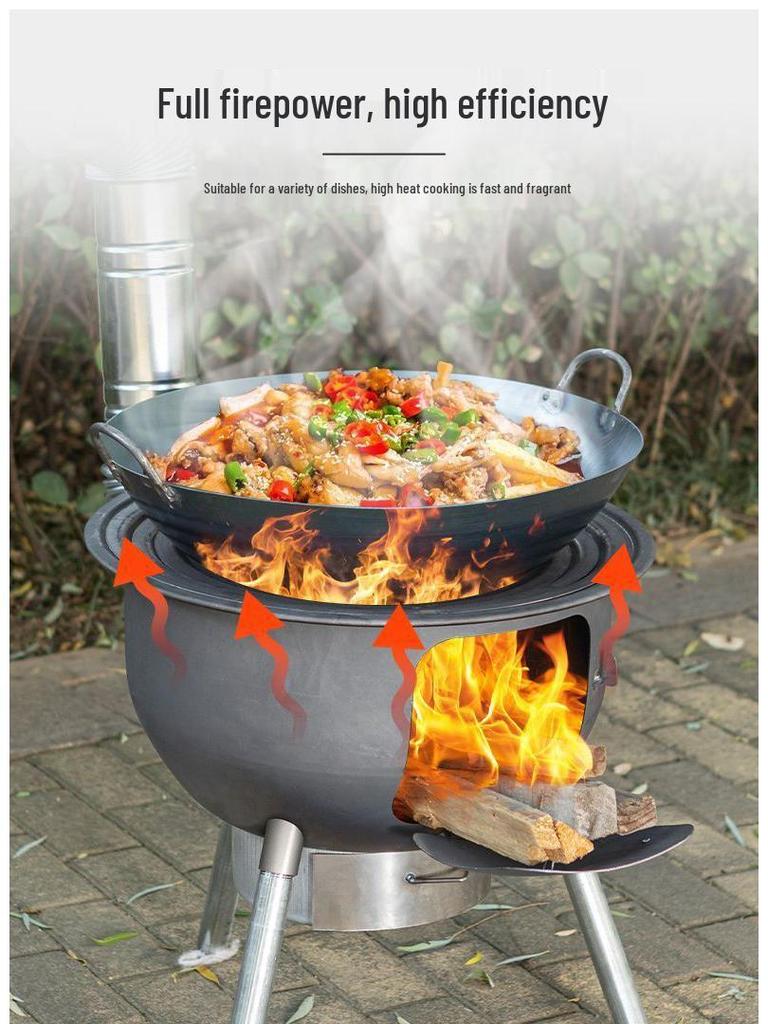 Portable Outdoor Iron Wood-Burning Stove for Rural Households