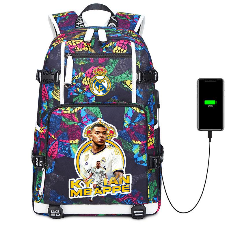 Camouflage Backpack Student Bookbag Multifunctional USB Charging Football Star Print Travel Daypack Lightweight Casual Men's Backpack