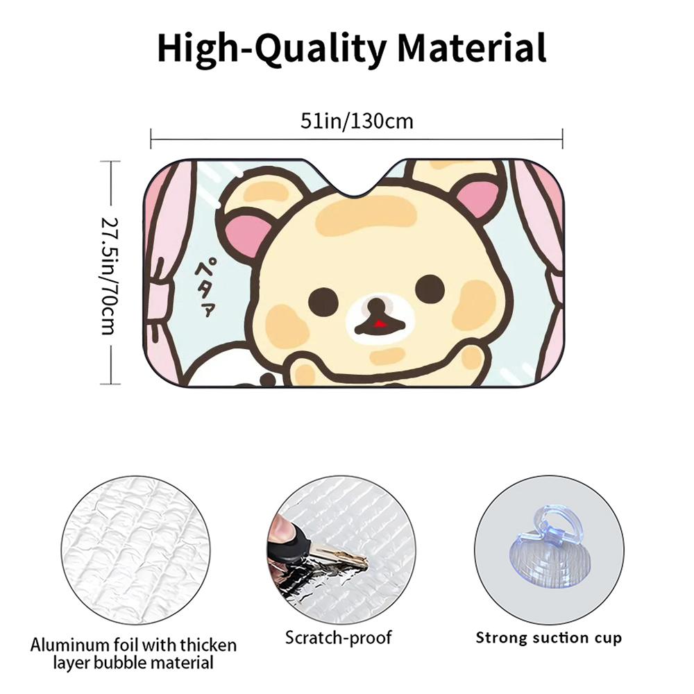 r-Rilakkuma Bear Car Sunshade Curtains Heat-insulating Aluminum FilmReusable Suction Cup Blocks UV Rays Car Sun Visor Protector