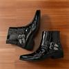 Winter Luxury New Men's Pointed Toe Punk Rock Belt Buckle Leather Casual Chelsea Ankle Boot High Top Monk Strap Hip-hop Shoes