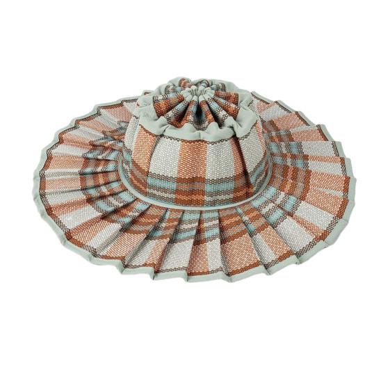 Women Straw Hat Plaid Print Summer Foldable Hat Wide Brim UV Protection Lightweight Breathable Beach Sun Hat