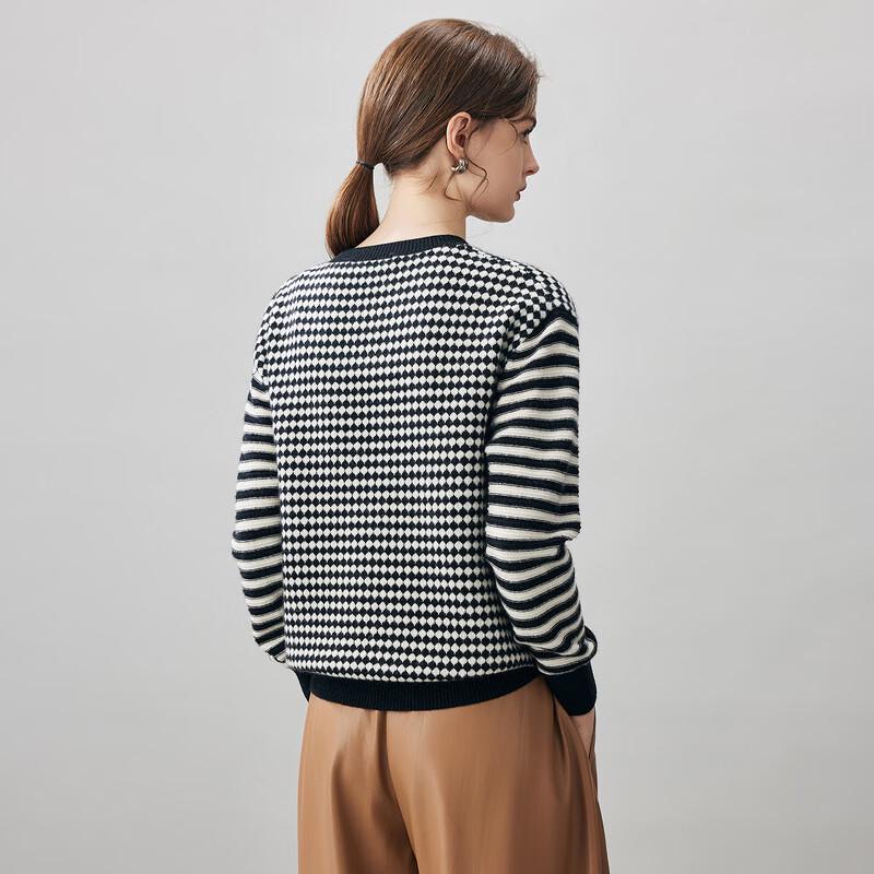 Comon Boca Women's Striped Jacquard Round Neck Cashmere Sweater