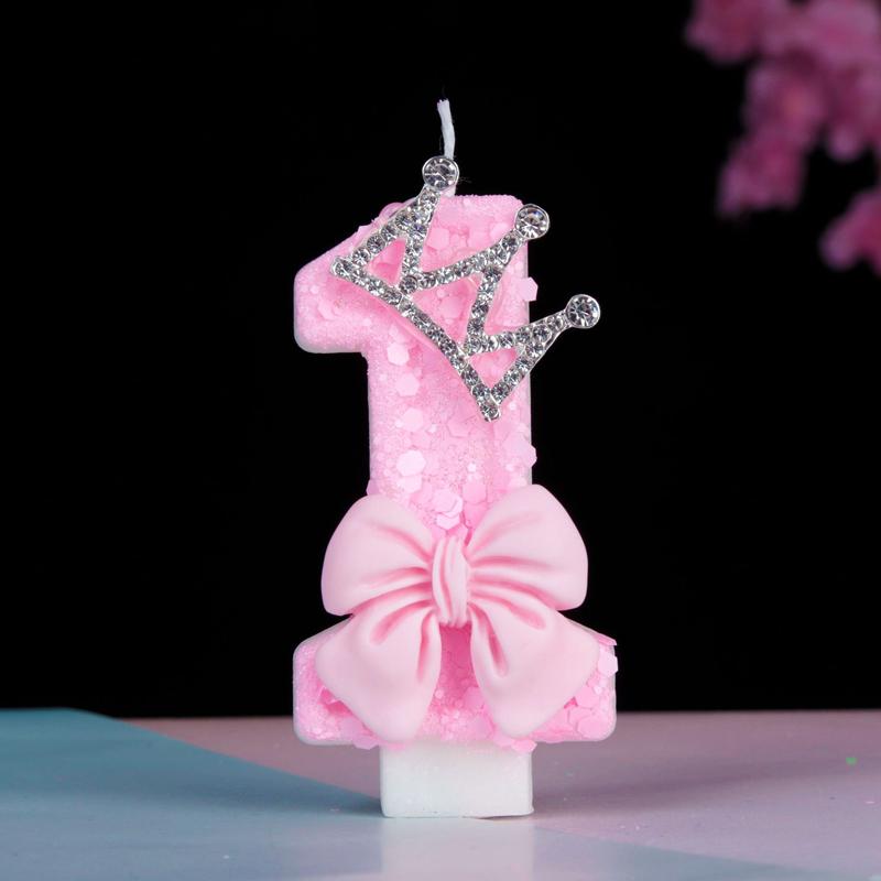 1pc Number Cake Candle Pink Glitter Birthday Candle 0-9 3D Number Candle Cake Topper Birthday Party Cake Decor
