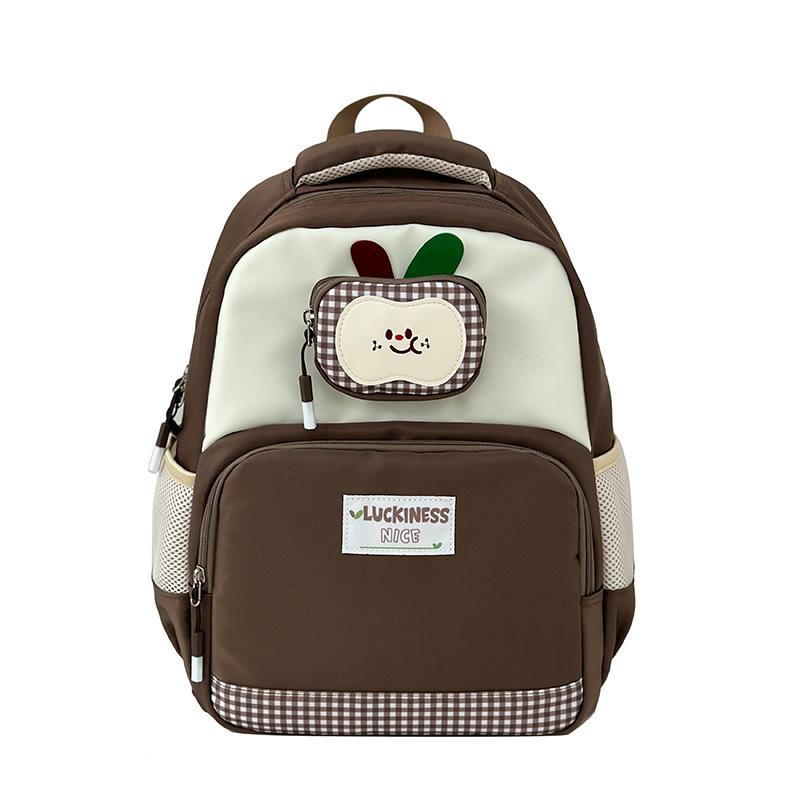Primary school first grade schoolbag new children s splicing contrasting color cartoon lightweight backpack primary school cute backpack коричневый