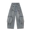 STREETRICH Jeans da Uomo Stile Americano Colore Unico Tasche Multiple Casual Pantaloni Usurati Deconstruction Gamba Larga Jeans in Denim