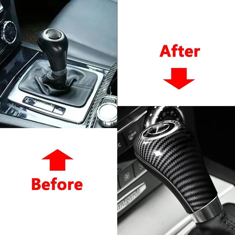 Carbon Fiber Style Interior Gear Shift Knob Cap Head Cover Molding Trim Sticker For Mercedes Benz W204 X204 W169 W212 W218 W463