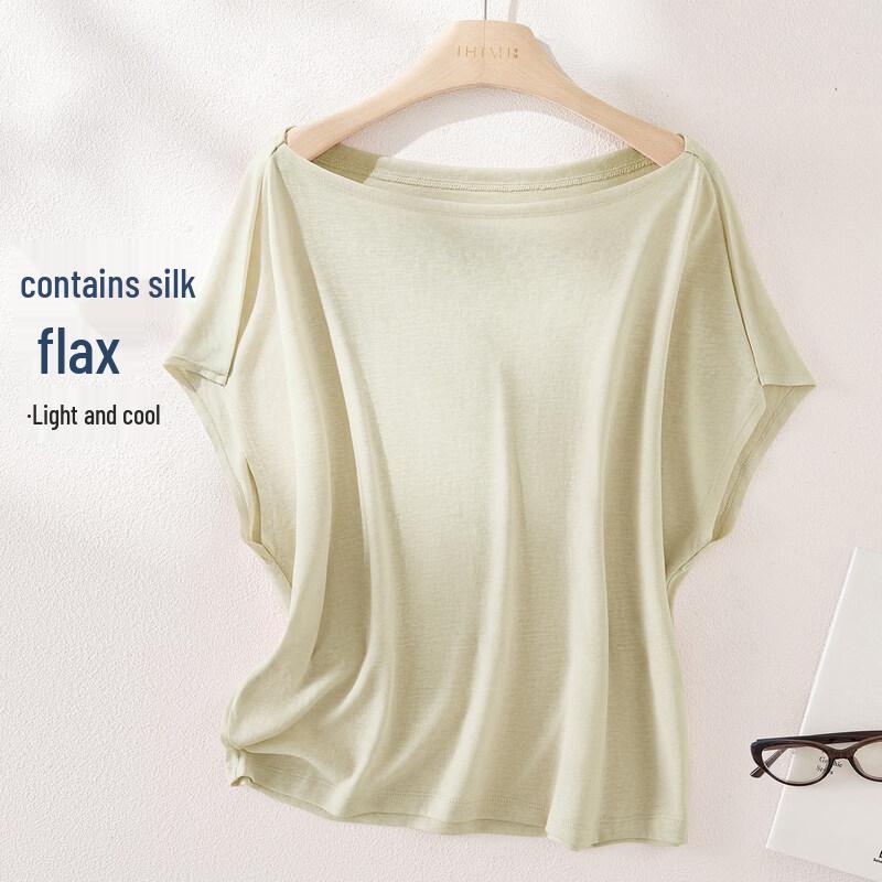 IHIMI Women s Lightweight Silk Blend Oversized Half Sleeve T-Shirt S