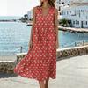 Women U Neck Sleeveless Pocket Split Hem Tank Dress in Cotton Linen with Floral Print for Casual and Everyday Wear