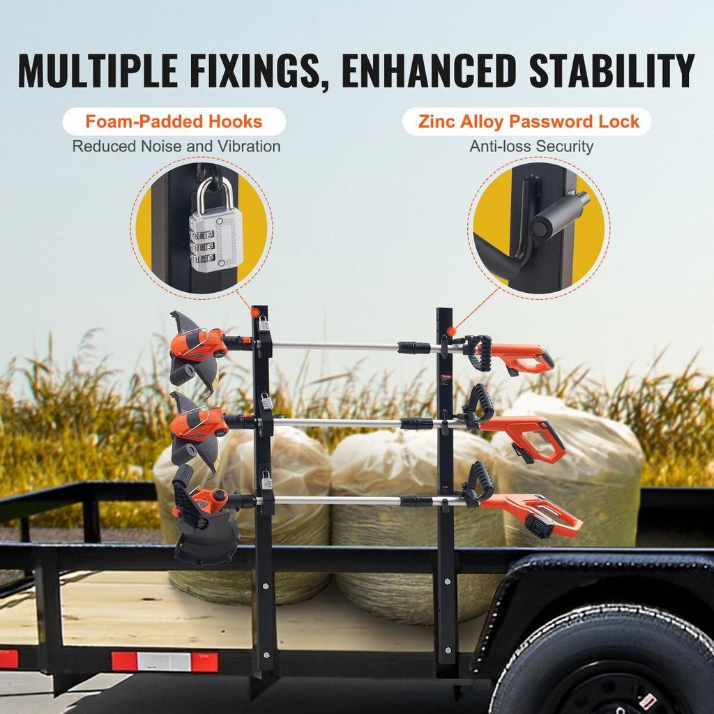 Trimmer Rack, 3 Place Weeder Trimmer Rack, Locking Trim Holder Landscape Trailer Rack Carrier Mount On Open Pickup/Trailer Enclosed Trailers, Pair