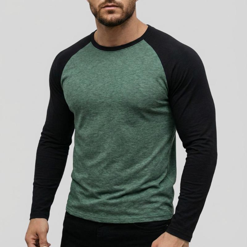 

Men Crew Neck Raglan Long Sleeve T Shirt Slim Fit Casual Contrast Color Basic Daily Tops S темно-зелений колір