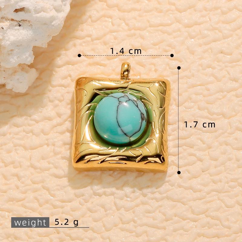 European Retro Turquoise Geometric Oval Pendant - Stainless & Titanium Steel Jewelry for Women