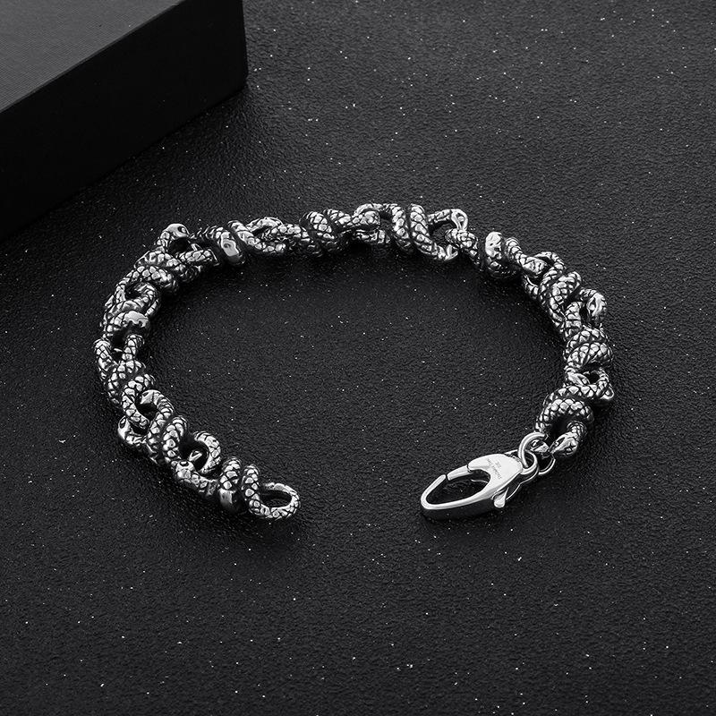 Creative Double Snake Entwined Bracelet ,Street Fashion Titanium Steel Snake Bracelet For Men 