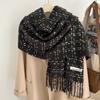 Korean version of the new atmosphere imitation cashmere plaid fringed scarf, men's and women's autumn and winter velvet thickened warm scarf