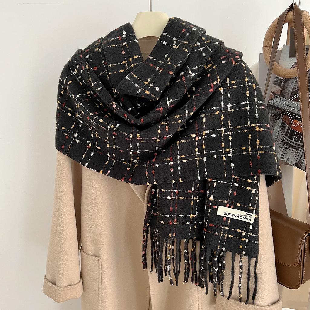 Korean version of the new atmosphere imitation cashmere plaid fringed scarf, men's and women's autumn and winter velvet thickened warm scarf