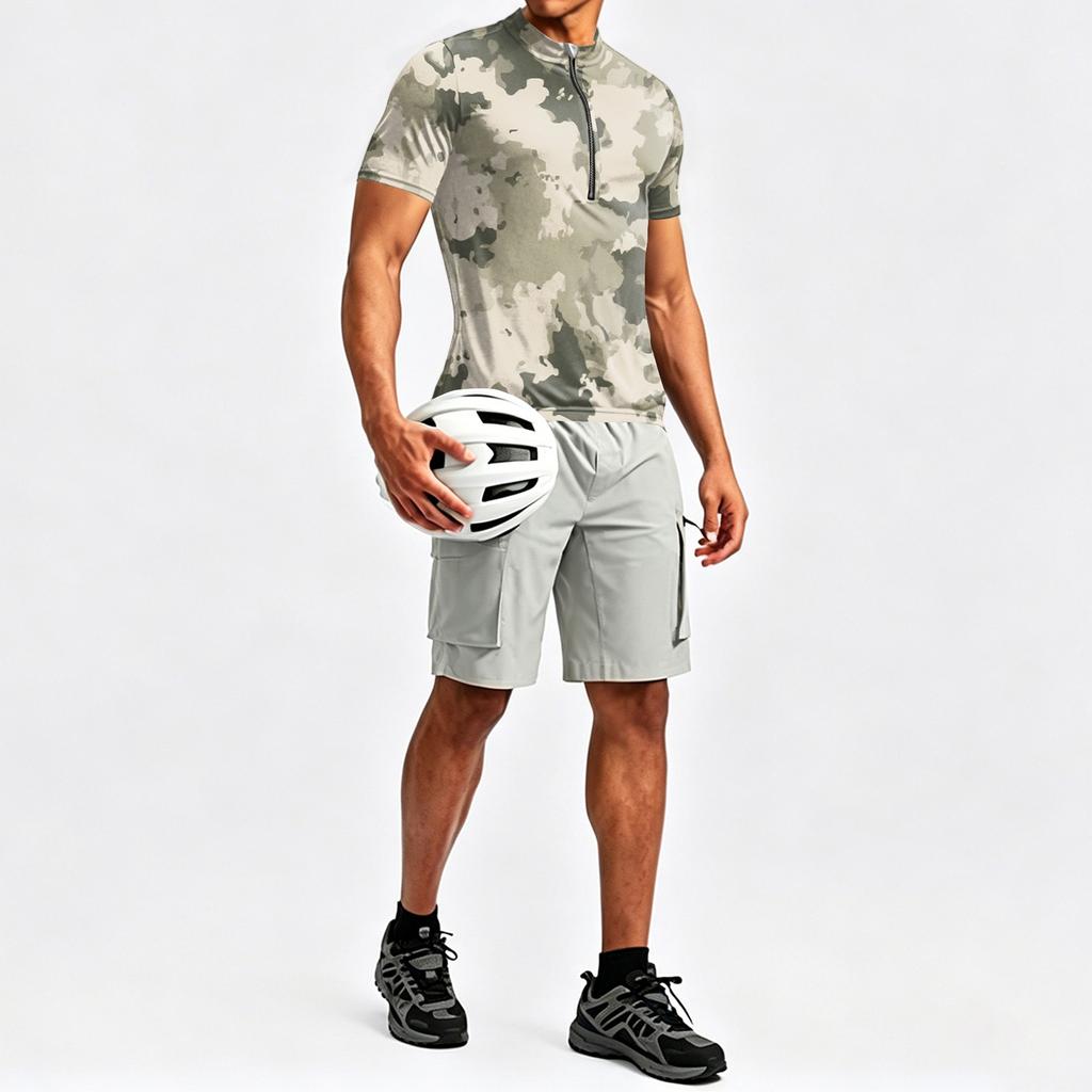Men's Short Sleeve Cycling Jersey Breathable Quick Dry Half Zip Round Neck Printed Sports Shirt Lightweight Performance Top for Biking