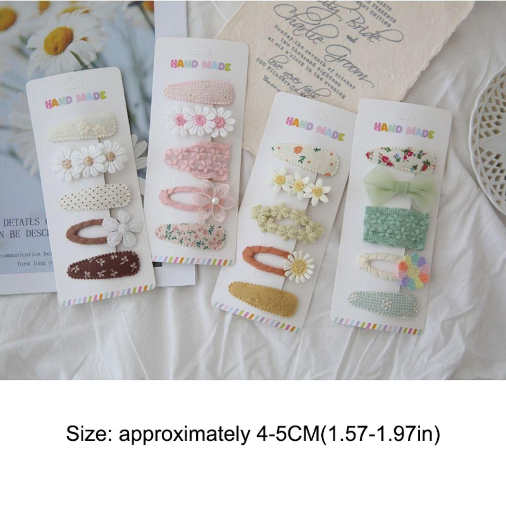 5PCS Cute Girls BB Clips Cotton Sweet Flower Hairpins Embroidered Bangs Hairclips  Hair Accessories