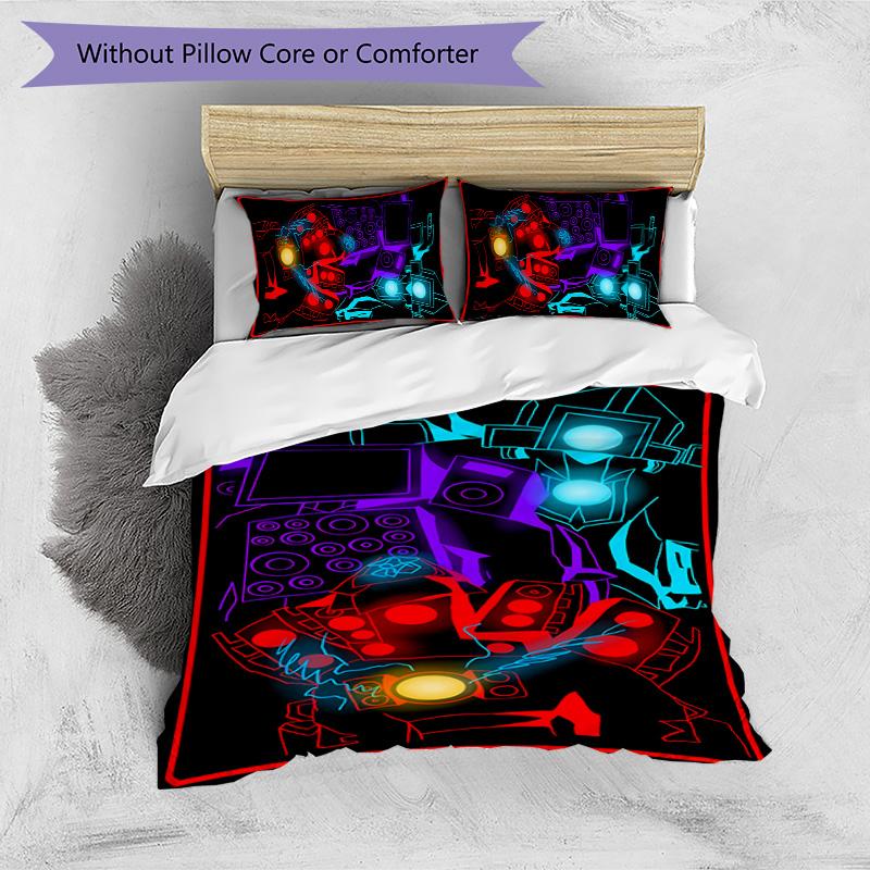 Skibidi Toilet Printed 3PCS Bedding Set Soft Breathable Duvet Cover Pillowcases Set Washable Bedroom Decor Home Gift