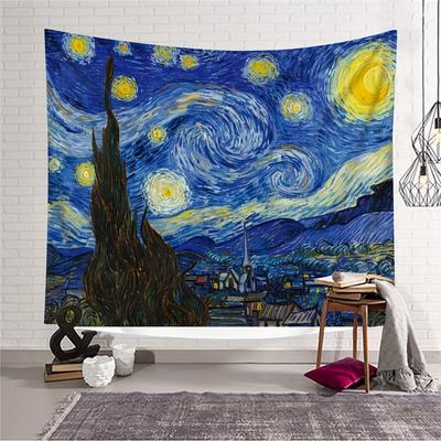 1 Stück Van Gogh Wandteppich Berühmte bedruckte Decke Wandbehang Stern Mond Nacht Wandteppich Dekoration Schlafzimmer Arbeitszimmer Heimdekoration