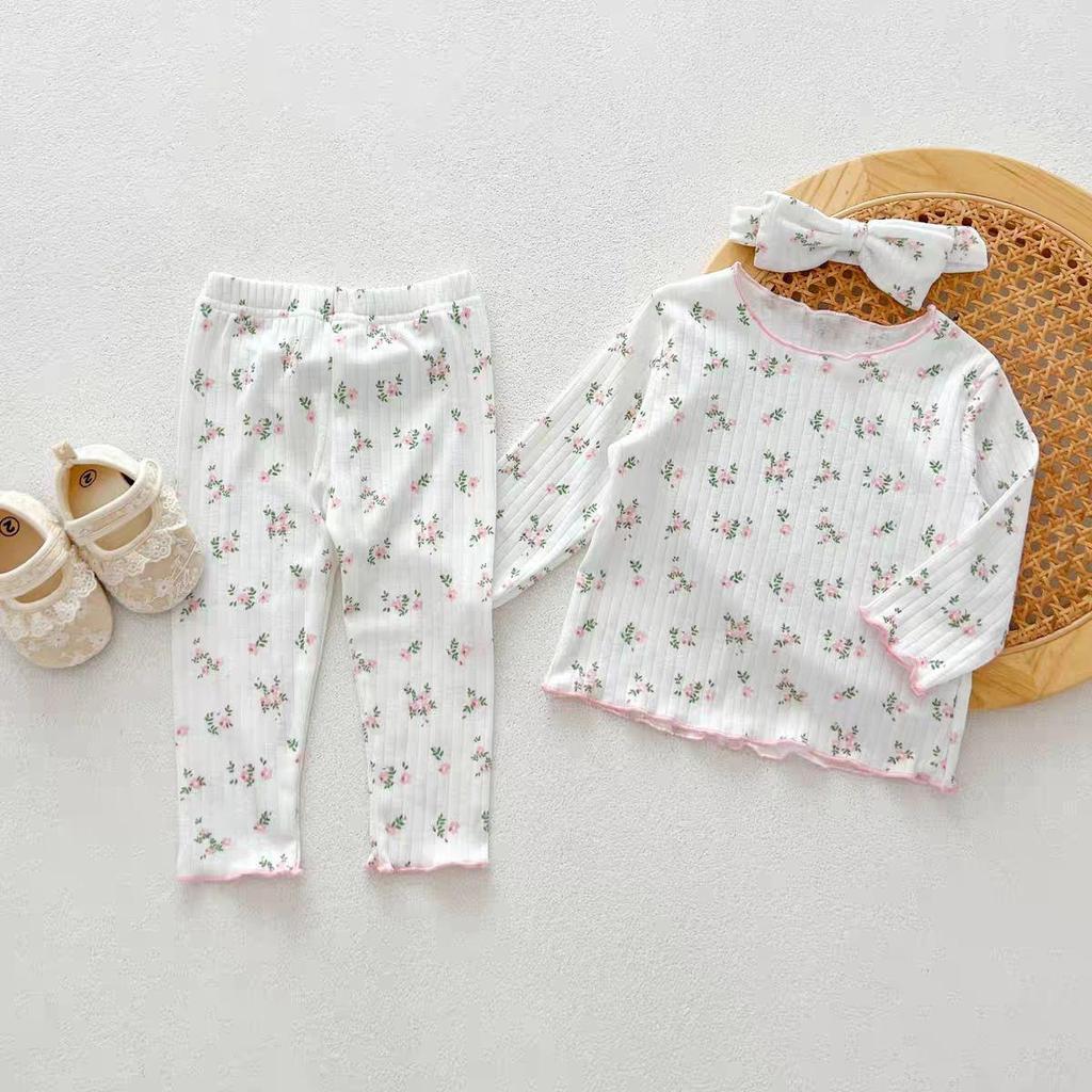 Autumn Baby Girls' Floral Pajama Set: Stylish Long-Sleeve Top & Pants, Casual Two-Piece Homewear